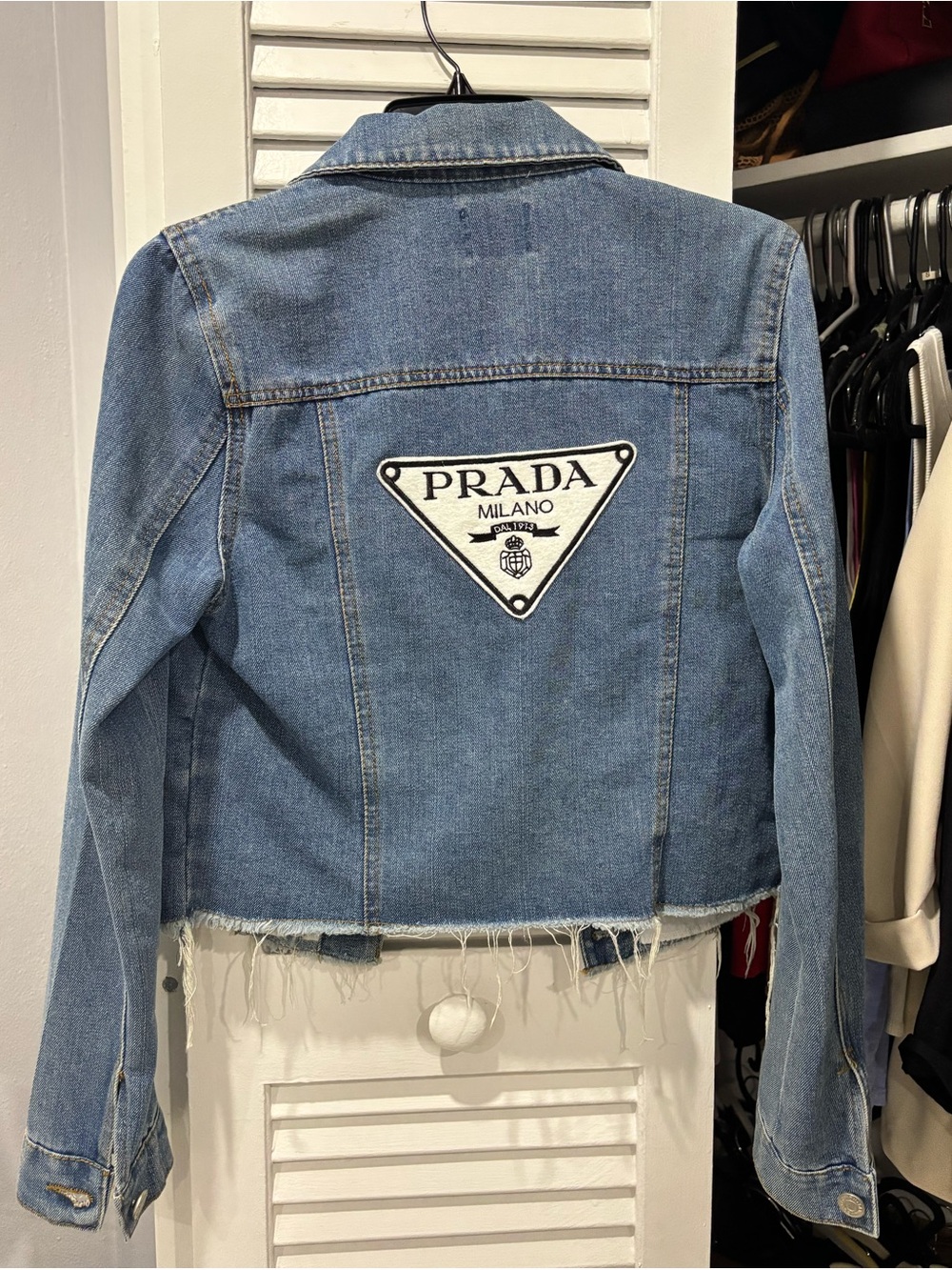 Light Blue Crop Denim Jacket with ICONIC Fashion Patch 🔥